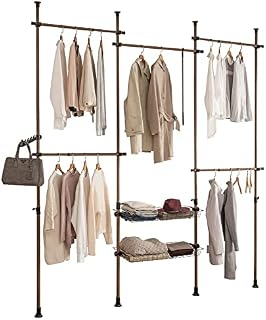 SoBuy KLS04-BR, Adjustable Wardrobe Organizer Clothes Shelf System Hanging Rail Telescopic Storage Shelving, Brown