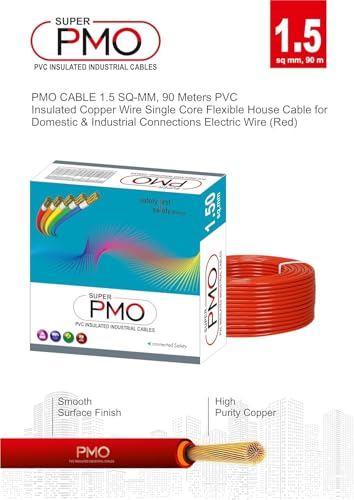 Image of Super PMO PVC Insulated Copper Wire, 90 m, Single Core Flexible Cable for Domestic and Industrial Use (RED, 1.50 SQ MM)