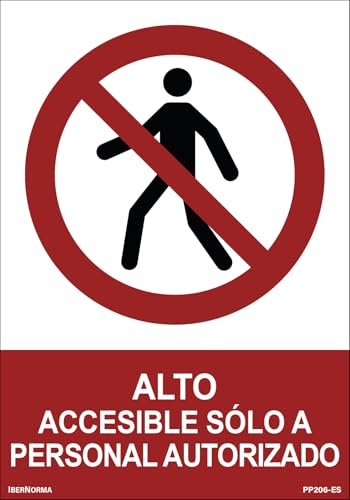 IberNorma PP206-ES Señal de Alto Accesible sólo a personal autorizado 21x30cm placa de prohibido el paso en PVC homologada, Cartel de prohibición de acceso para uso interior y exterior