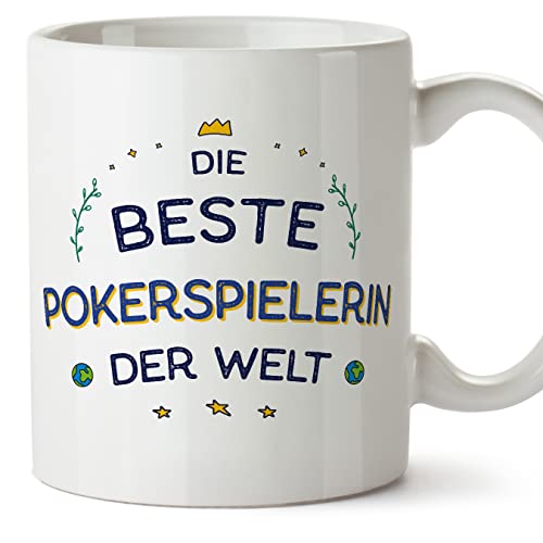MUGFFINS Poker Player Woman Mug - in German - Beste der Welt - Funny Gift for Colleagues - Ceramic 11oz Mug