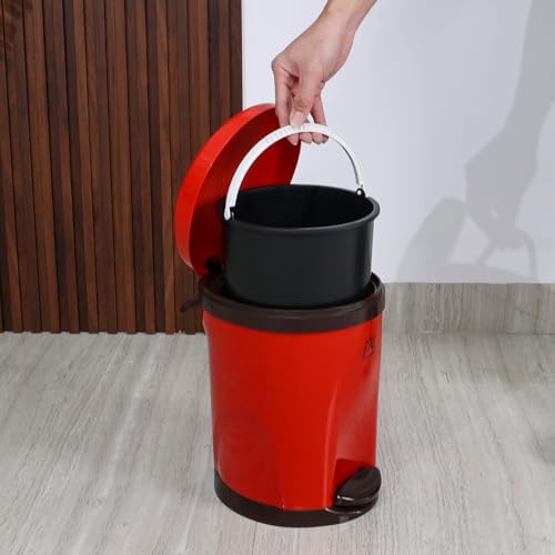 Caneca de basura plástica redonda 7 L con pedal rojo miniatura 3