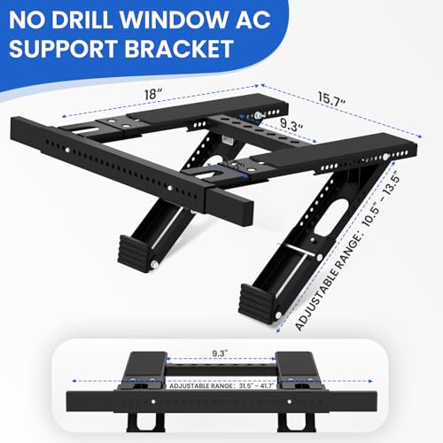 Image of Window AC Support Bracket No Drilling: Heavy Duty Adjustable Air Conditioner Holder Bracket Holds Up to 300lbs, Qick Install Fit Single & Double Hung Windows for 5000-24000 BTU AC Units