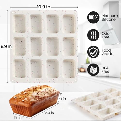 Mini Loaf Pan, Silicone Mini Bread Loaf Pans 12 Cups for Baking Mini Bread, Brownie, Cornbread, Cheesecake, Soap Nonstick