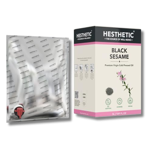 Image of HESTHETIC Cold Pressed Black Sesame (Gingelly) Oil 5L Bag-in-Box | Pure Kale Til Ka Tel | Unrefined Sesame Cooking Oil for Tempering, Stir-Fry, Noodles & Finishing
