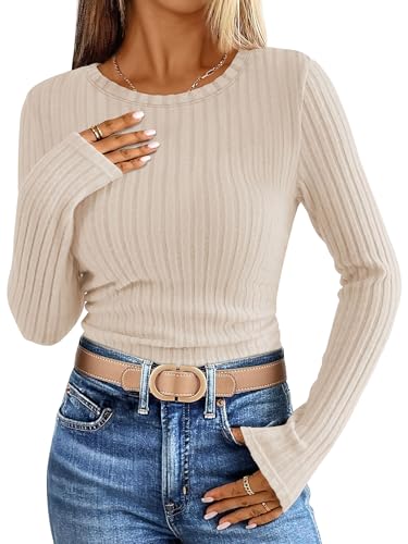 ANRABESS Long Sleeve Shirts for Women Ribbed Knit...