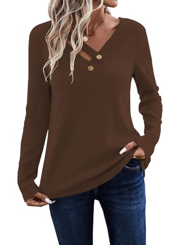 Image of LOLONG Womens Long Sleeve V Neck T Shirts Casual Basic Work Tops Trendy