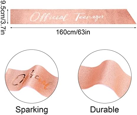 Heyu-Lotus 13th Birthday Sash and Tiara,Official Teenager Sash Rhinestone Crown Balloons for Girls 13th Birthday Gifts Party Decorations Supplies(Rose Gold)