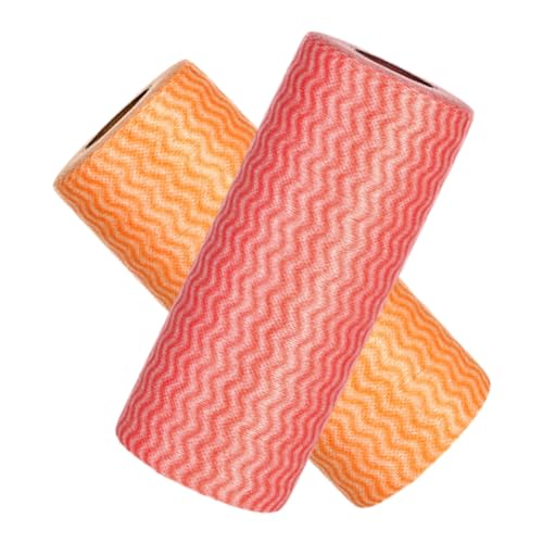 SHOWERORO 2rotoli Panni Usa e Getta Per Cucina Non Tessuti Asciugamani Assorbenti Per Pulizia Umido e Asciutto Pratici in Rosso e Arancione