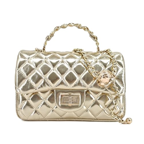 Image of M-ioi-M Small Quilted Crossbody Bags for Women,Leather Shoulder Bag with Gold Chain Strap,Metal Top Handle Flap Evening Purse