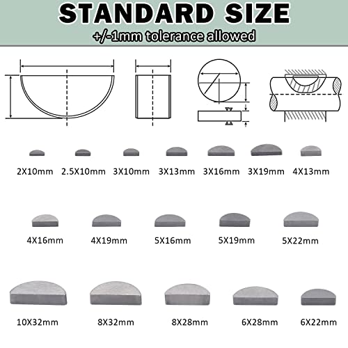 Boeray 164Pcs Woodruff Key Assortment Metric Set 17 Sizes Carbon Steel Woodruff-Key Kit Woodruff Key-Crankshaft #TOP1