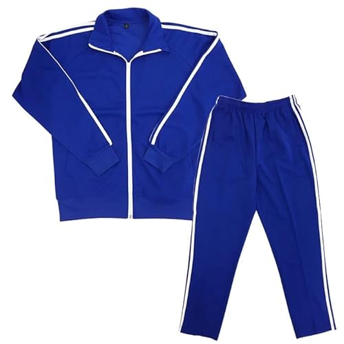 芸人ジャージ 芋ジャージ セットアップ 上下組 上下セット ルームウェア 部屋着 スポーツ メンズジャージ 学校 行事 無地 ジム 運動 ジョギング (JP, アルファベット, L, ブルー)