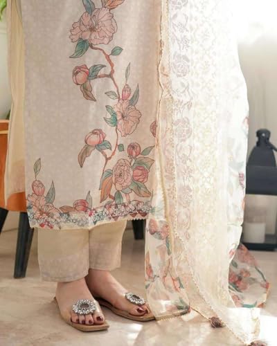 Image of Women's Lilan Cotton Floral Printed Straight Pakistani Kurti with Pant and Dupattta