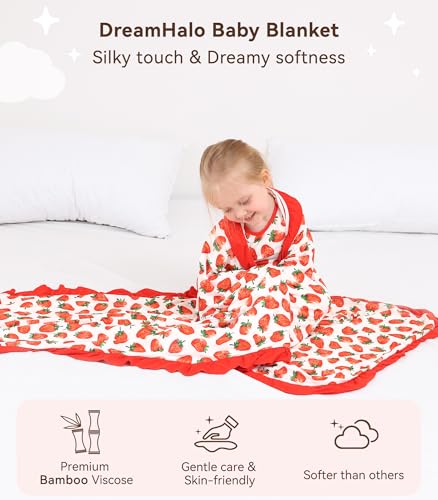 Image of Premium Baby Blankets, Soft Viscose from Bamboo Blanket for Girls, Nursery Crib Bedding Quilt for Newborn and Toddler, Ruffle Blanket Cooling for Hot Sleepers, 50''x50'' Strawberry
