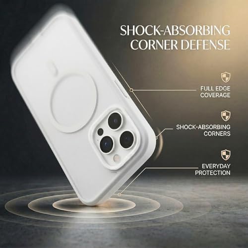 Image of amazon basics Luxury MagSafe Compatible Magnetic Case for iPhone 15 Pro | Soft Touch Matte Pastel Finish | Shockproof Back Cover with Camera Protection (White)