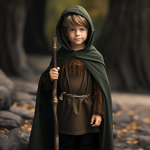 Renaissance Costume for Boys Kids Medieval Cloak With Hood Halloween Ranger Wizard Elven Hooded Cape Robe