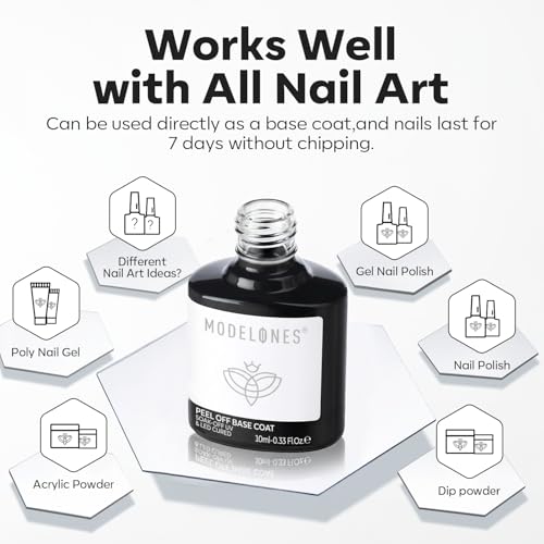 Image of modelones U V Peel off Gel Base Coat, Quick Dry Peelable Base Coat for Gel Nail Polish Beginner Friendly Gentle Protection for Thin & Weak Nails,10ml