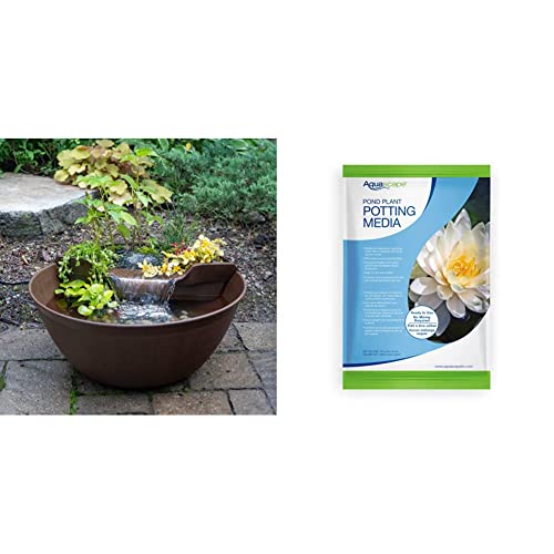 Aquascape 78325 AquaGarden Pond and Waterfall Kit Container Water Garden, Measures 23. 5-inch in Diameter and 9 7/8-inch Tall & 89002 Pond Potting Media for Aquatic Plants, 890, 215 Cubic inches