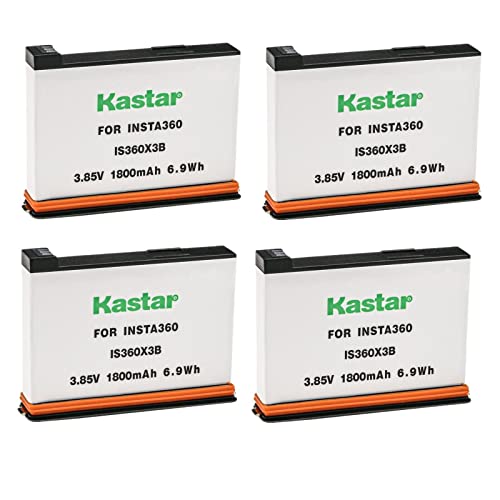 Kastar Battery 4-Pack Replacement for Insta 360 X3 Rechargeable Lithium Polymer Battery, Insta360 X3 72MP Waterproof 5.7K 360° VR AI Action Helmet Camera -  BA-4B-IS360X3B