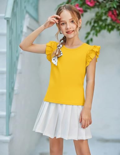 Image of Arshiner Girls 2 Piece Outfits Summer Clothes Ruffle Short Sleeve Shirts Top and High Waist Paper Bag Shorts Set with Pockets