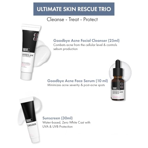 Image of ThriveCo Acne-Free Sun Defense Kit | Sunscreen (30ml), Anti-Acne Serum (10ml) & Face Wash (25ml) | Treats Acne, & Acne Marks | SPF 50 PA++++ | Zero White Cast | Travel-Friendly | For Men and Women