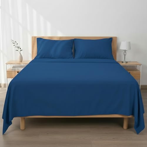 Etrexonline Conjunto de Sábanas 3 Piezas Cama 105 cm   Microfibra Ultra Suave Incluye 1 Bajera 105x200+30 cm, 1 Encimera 180x270 cm, y 1 Funda de Almohada 50x105 cm   Color Azul Osculo
