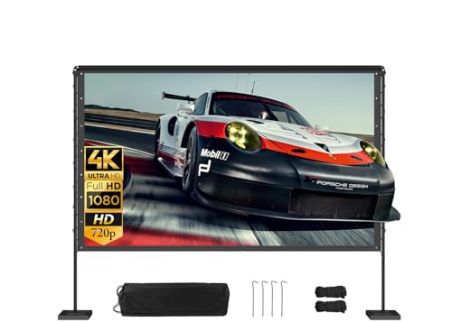 Queension 100 inch Outdoor Projector Screen with Stand, Portable Projector Screen 16:9 HD 4K, Movies...