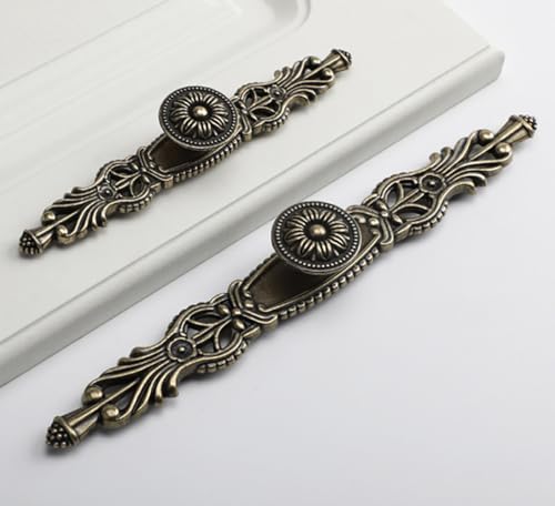 ESreake 6PCS Antique Bronze Cabinet Pulls with Plate,6.5" Long Vintage Zinc Alloy Handles Pulls Knobs for Drawer Furniture Door Bedroom Kitchen Cupboard with Screws (Small(6.5" L/3.8" CC)) - Image 3