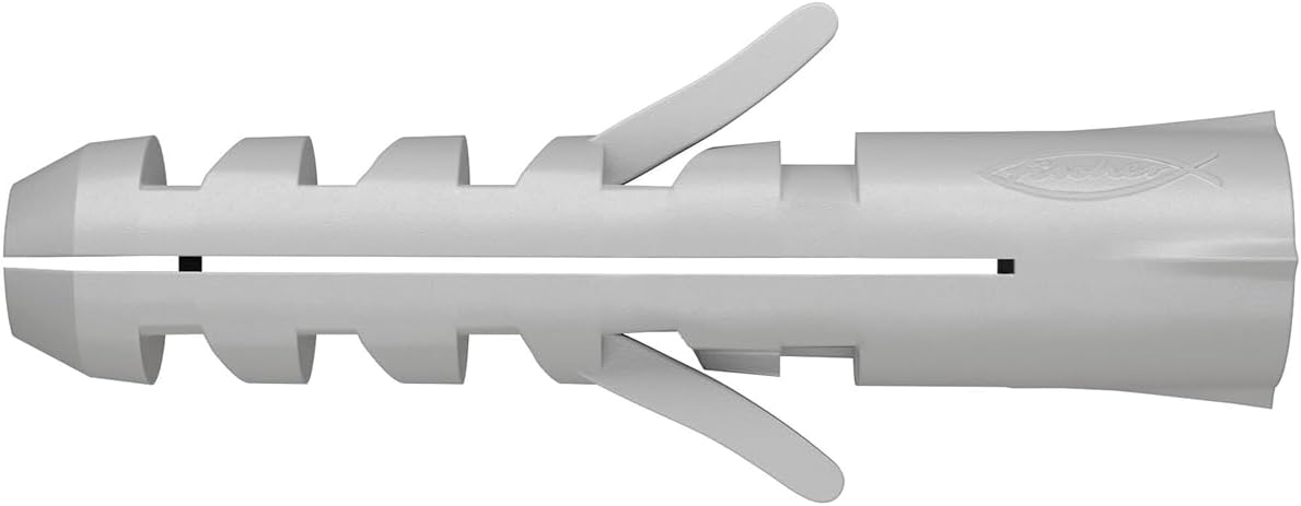 fischer S6 Universal Wall Anchors for Concrete and Solid Masonry, 1/4" x 1-3/16" (6 x 30 mm), Rimless Nylon, Two-Direction Expansion - 100 Units