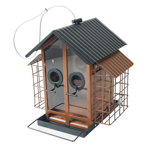 Mangeoire à oiseaux anti-écureuils double toit métal extérieur sauvage