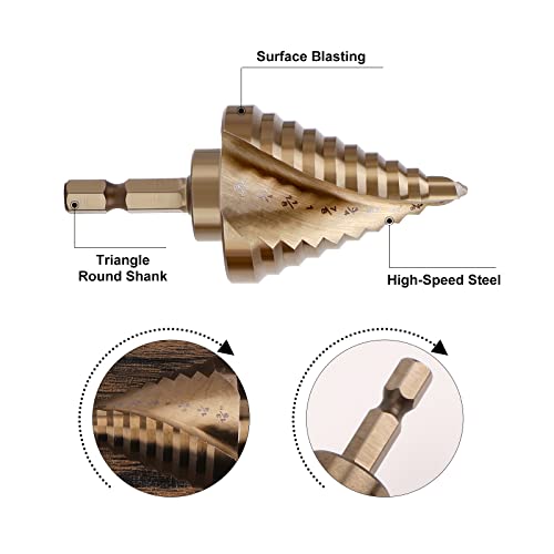 Comoware Hex Shank Cobalt Step Drill Bit With Two Spiral Flutes - 12 Step Sizes (1/4” – 1-3/8”) - Ideal For Metal, Stainless Steel, Aluminum, Wood, And Plastic #TOP4