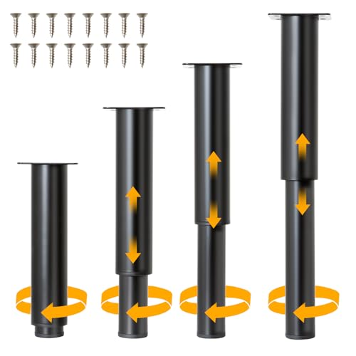 Aouteon 4-Piece Adjustable Furniture Legs Set, Black Metal Furniture Legs, Adjustable in Height from 7.09 inches to 11.81 inches, Suitable for Modern cabinets, Tables, and Storage cabinets