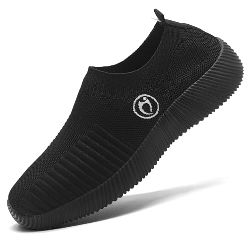 Black Sneakers for Women Walking Slip On Shoes Women Light Comfortable Tennis Workout Sneakers Casual Mesh Womens Tennis Shoes