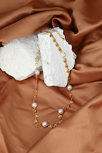 Cowlyn Love Heart Choker Necklace Link Pearl 18K Gold Infinite Elegant Forever Short Chain Dainty Cute Statement Valentine's Day Gift Jewelry Women And Teen Girls #TOP5