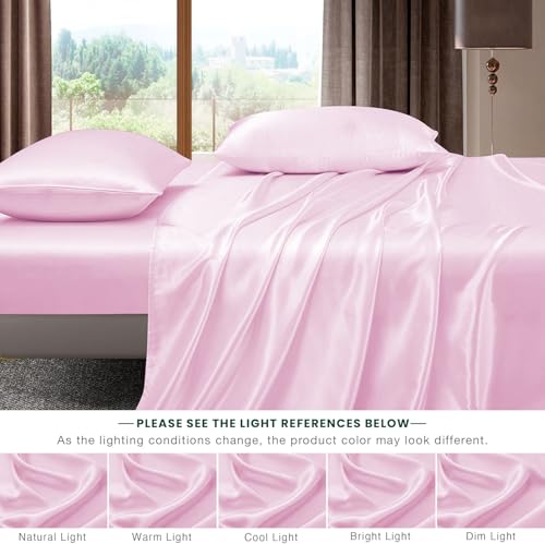 Image of Homestan Satin Bedsheet for King Size Bed with 2 Pillow Covers, Modern Bed Sheet for Romantic Nights(100x108 inches, Baby Pink)