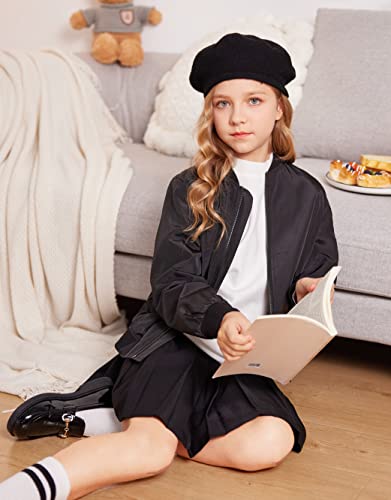 Image of Arshiner Girls Puff Long Sleeve Sweaters Crewneck Lace Polka Dot Casual Knit Tops Pullover Jumper Outwear for Kids