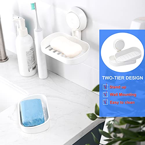 VELMADE Heavy Duty Soap Dish, No-Drilling Reusable Shampoo Bar Soap Holder, Wall Mounted Suction Cup Soap Saver Dish Holder for Shower Bathroom, Tub and Kitchen Sink, Removable Soap Tray