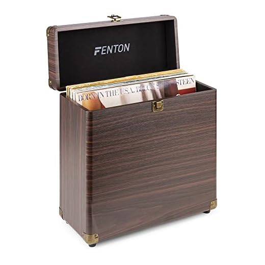 Fenton RC30 - Maleta para Discos de Vinilo, Madera Nogal, 34,5 x 16,5 x 38 cm, bisagras de Metal, Asas integradas, construcción Muy Resistente, Ideal para DJ