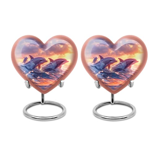 Image of Small Dolphin Urns For Human Ashes - Heart Shaped Urns For Human Ashes - Burial Urns For Adult Human Ashes - Cremation Urn For Ashes - Human Urns For Ashes - (Size - 3 inch pack of 2 )