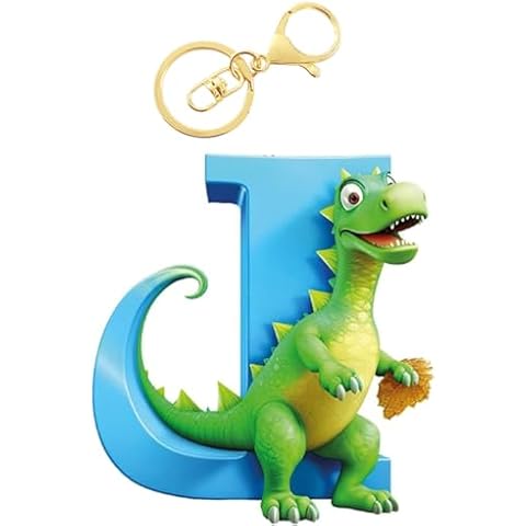 SIGZKK Kawaii Initial Letter Keychains for Boy Girl Women Cute Dinosaur Keychain for Backpack School Wallet Bag Purse Charm (Dinosaur, Initial J) Cover