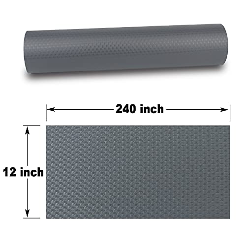 Aecoyke Shelf Liner, Cabinet Liner, Non Adhesive Kitchen Plastic Drawer Liner, Non Slip Shelf Liners for Kitchen Cabinets, Pantry, Shelves, Under Sink Mats (Grey, 12 x 240 inch)