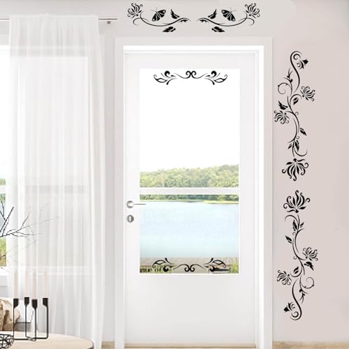 PLIGREAT 2 feuille D'Autocollants Muraux à Fleurs Noires et Vignes Autocollants Muraux Papillons...