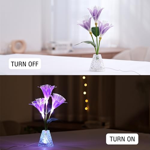 Image of Purple Fiber Optic Lily Flower Lamp, Color Changing Night Light for Bedroom Wedding Bar Coffee Shop Decor, Gifts for Women Mom Grandma Girlfriend Friend Birthday Christmas Valentines Mothers Day