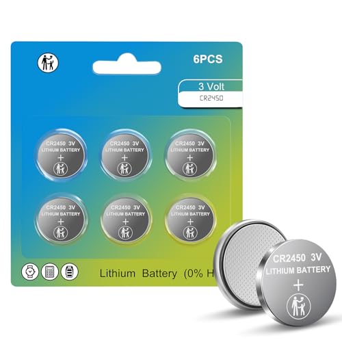 CR2450 3V Lithium-Batterie-Coin & Knopfzelle für flammenlose Kerzen, Schlüsselanhänger, Auto-Fernbedienung, Uhr, Taschenrechner,3 Volt 2450 Batterie-Ersatz (6 Stück)