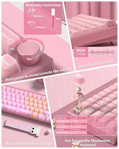 Image of Womier 60% Keyboard QMK /VIA, Pink Gaming Mechanical Keyboard Creamy, Hot Swappable Gasket Mount RGB Wired Jade Key Board & Jelly Translucent Keycaps(VK66 PRO- Jelly)