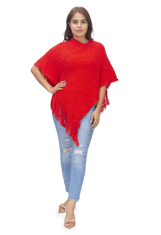 manra Women's Winter wear Self Design Woolen Poncho (Sc 21 Without Cap_S)-picture-54