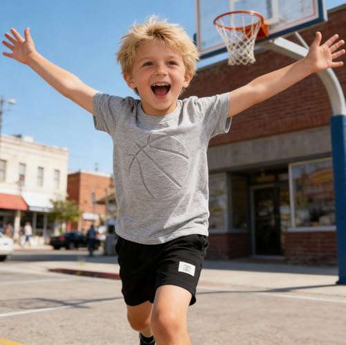 Image of Boys 2 Piece Outfits Short Sleeve Basketball Pattern T-Shirt and Shorts Summer Clothes for Kids 5-12 Years