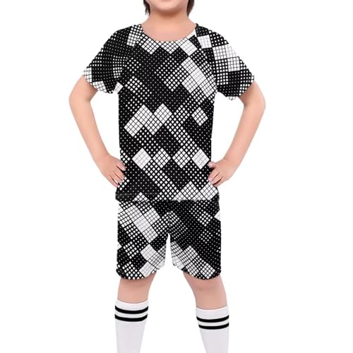 ORGYPET Square Print Soccer Jerseys Kids Soccer 2024 Trendy Uniforms for Boys Colorful Durable Boys Soccer Jerseys Children's Football Suit Ideal for Fitness Soccer Running, XS