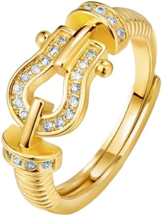 Waimore Adjustable Horseshoe Ring for Women, Ruby Red Cubic Zirconia Statement Jewelry, Nickel-Free White Gold & Platinum Plated Design for Anniversary, Engagement, Birthday or Everyday Wear