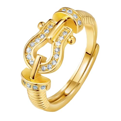 Waimore Saddle Ring, Horseshoe Design, Sparkling Cubic Zirconia Adjustable Nickel-Free Elegant Jewelry for Anniversary Daily Wear and Statement