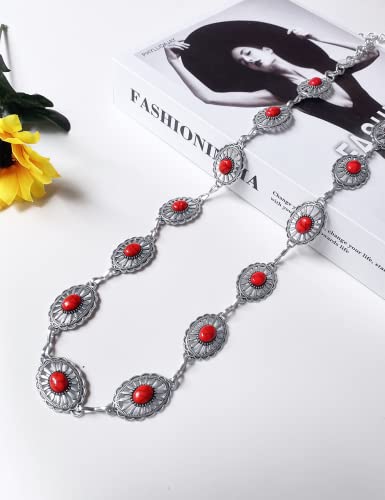 Western Concho Chain Belt for Women Boho Cowgirl Metal WaistChain with Turquoise3